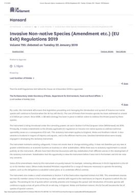[E] Hansard from the Lords debate on invasive species regulation