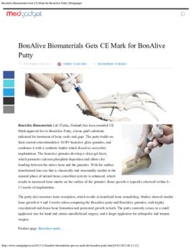 E2 BonAlive Biomaterials Gets CE Mark for BonAlive Putty  Medgadget.pdf
