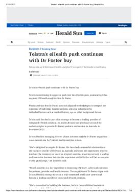 [I] Article by the Herald Sun on 27 March 2015 about the purchase of Dr Foster by Telstra