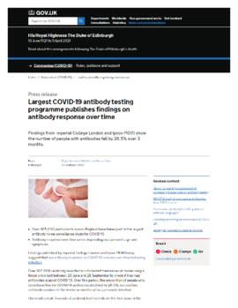 [Iii] Government press releases 27 October 2020. Largest COVID-19 antibody testing programme publishes findings on antibody response over time. .pdf