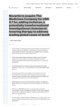 [C] Novartis to acquire The Medicines Company for USD 9.7 bn, adding inclisiran, a potentially transformational investigational cholesterol-lowering therapy to address leading global cause of death.pdf