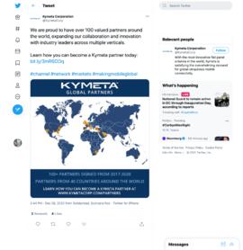[I] Twitter post from Kymeta detaiing global partners