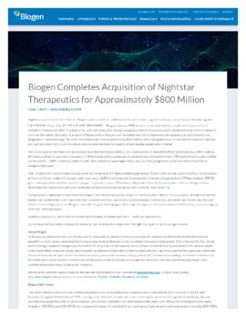 [H] Biogen Completes Acquisition of Nightstar Therapeutics for Approximately $800 Million.pdf