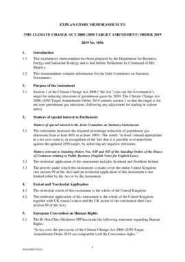 [G] Explanatory Memorandum to the Climate Change Act 2008 (2050 Target Amendment) Order 2019 No. 1056 (UK Government, 2019)