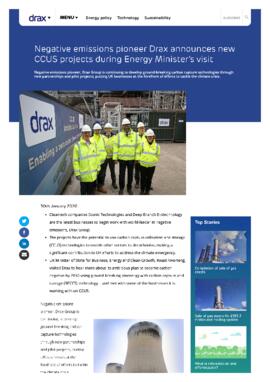 [E] Negative emissions pioneer Drax announces new CCUS projects during Energy Minister’s visit