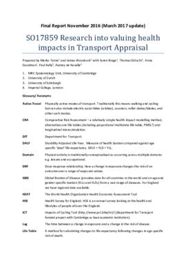 [G] Research into valuing health impacts in Transport Appraisal. Final Report