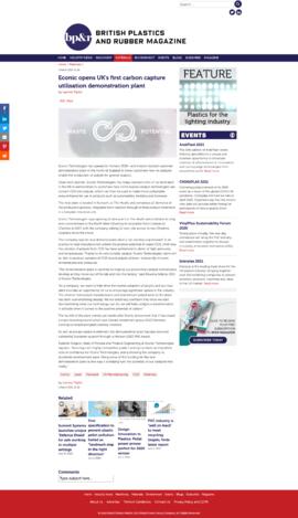 [C] Econic opens UK's first carbon capture utilistation demonstraction plant
