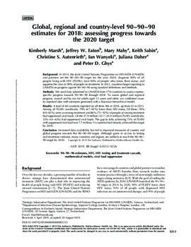 [H] Global, regional and country-level 90-90-90 estimates for 2018: assessing progress towards the 2020 target. AIDS. 2019 Dec