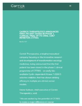 [D] Carrick Therapeutics Press announces first patient on CT7001 30th Nov 2017.pdf